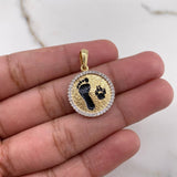 Dije Medalla Huellas 3gr / 2.5cm / Circones Blancos Oro Amarillo $