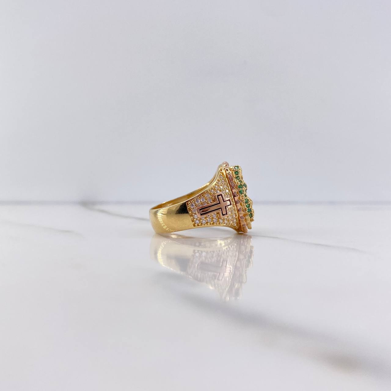 Anillo Virgen Guadalupe 7.85gr / T7 1/4 / Cruces Circones Fucsias Verdes Blancos Dos Oros Amarillo Rosa $