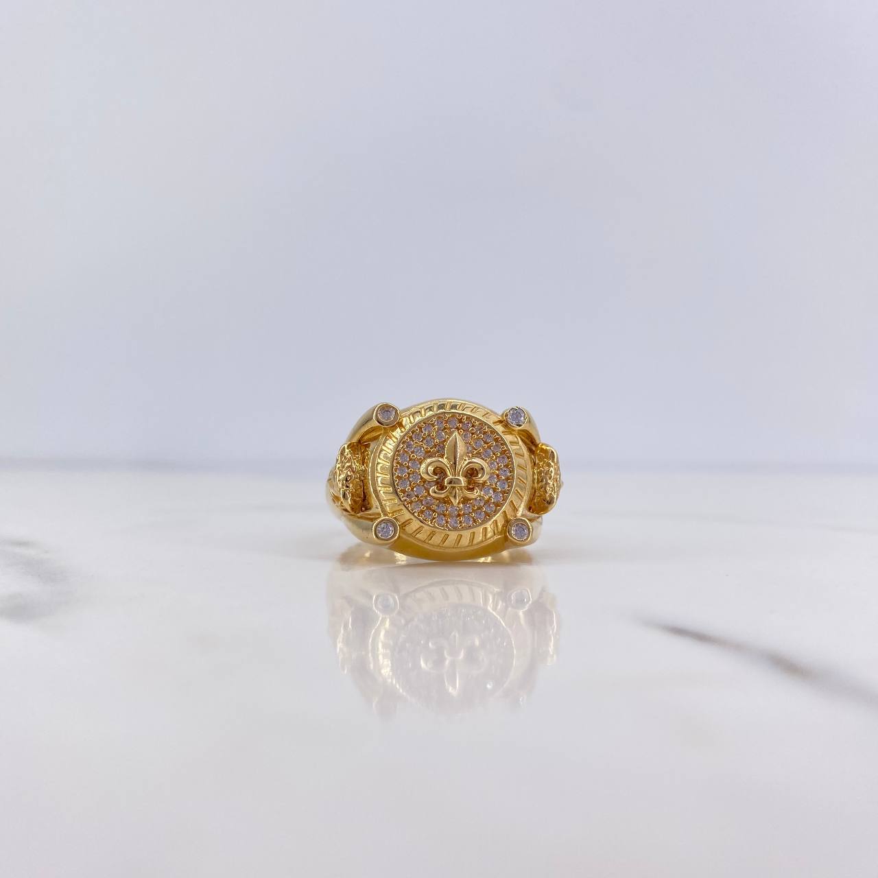 Anillo Flor De Lis Medusa 10gr / T10 1/4 / Circones Blancos Oro Amarillo $