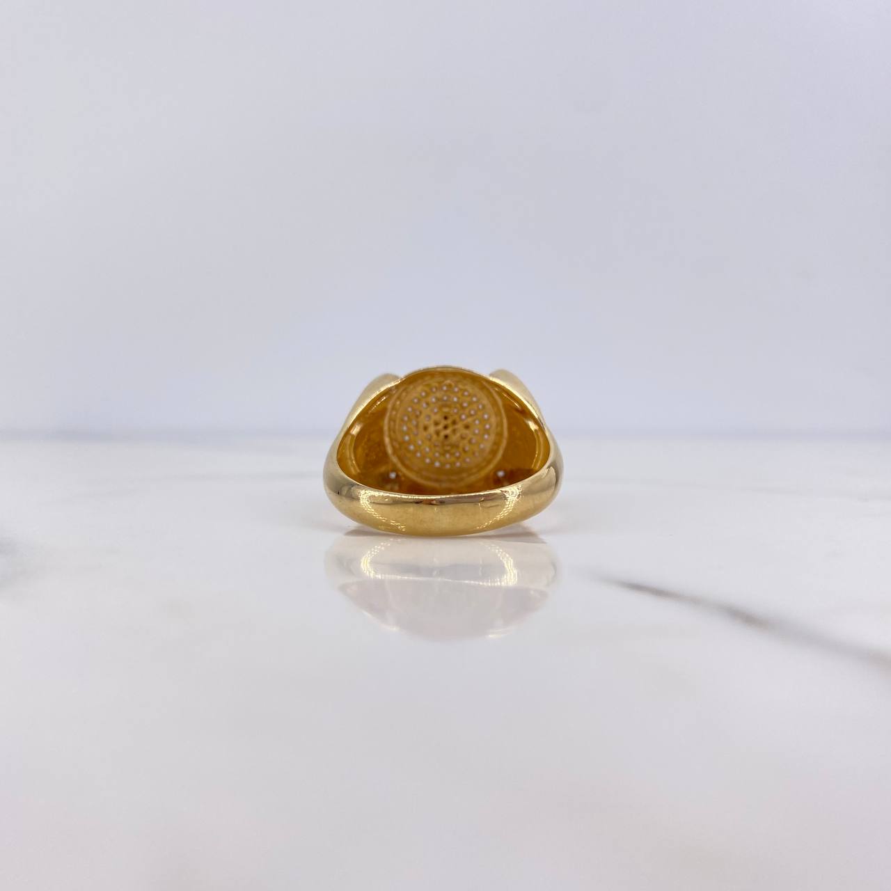 Anillo Flor De Lis Medusa 10gr / T10 1/4 / Circones Blancos Oro Amarillo $