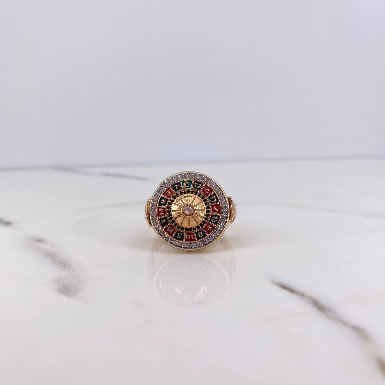 Anillo Ruleta 8.45gr / T10 3/4 / Circones Blancos Dos Oros Amarillo Rosa $