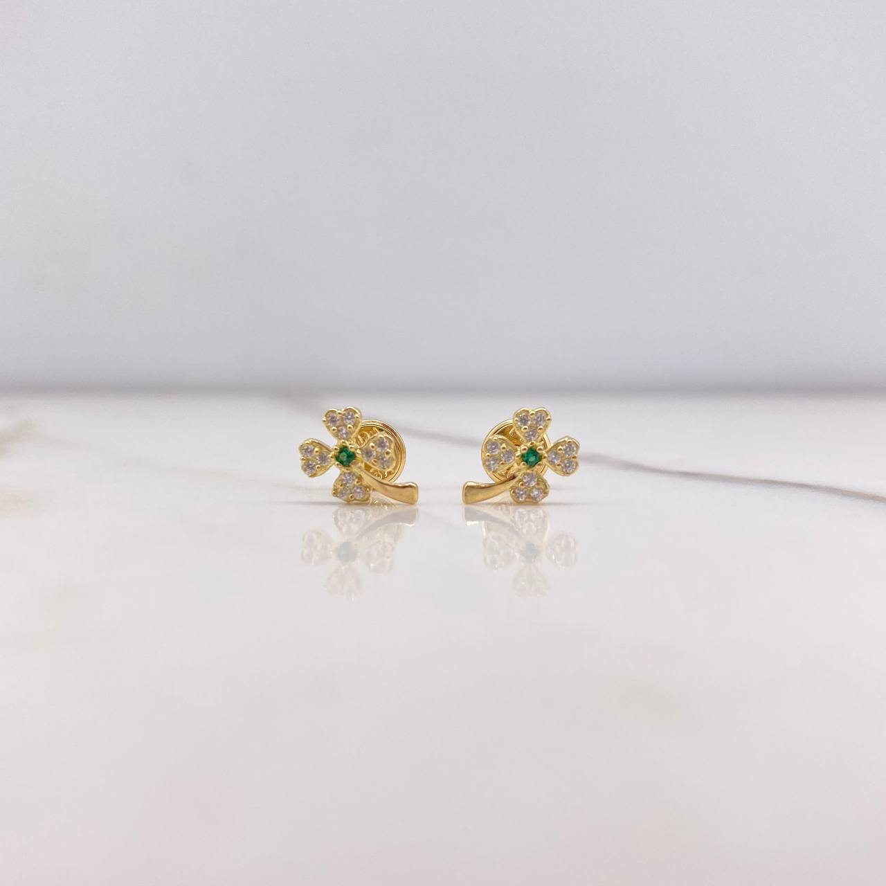 Topos Trebol 0.85gr / Circones Verde Blancos Oro Amarillo 18K $