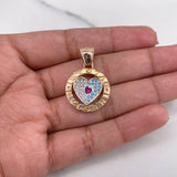 Dije Corazon BV 6.7gr / 2.7cm / Circones Fucsia Blancos Azules Dos Oros Blanco Rosa 18K $