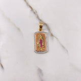 Dije Placa Virgen De Guadalupe 8.2gr / 3.5cm / Circones Fucsias Verdes Blancos Tres Oros $