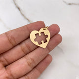 Dije Set Corazon Pareja 2.6gr / 2.5cm / Rompecabezas Liso Oro Amarillo $