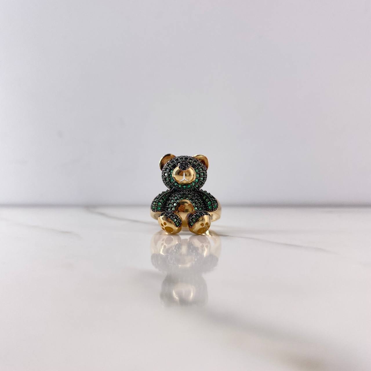 Anillo Oso 7.45gr / T8 / Circones Verdes Negros Oro Amarillo $