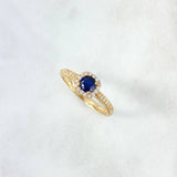 Anillo Solitario Halo 2.15gr / T6 1/4 / Circones Azul Blancos Oro Amarillo &