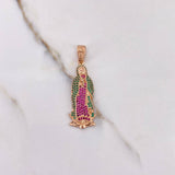 Dije Virgen De Guadalupe 5.45gr / 4.2cm / Circones Verdes Fucsias Oro Rosa $