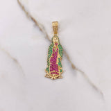 Dije Virgen De Guadalupe 5.6gr / 4.2cm / Circones Verdes Fucsias Oro Amarillo