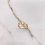 Anillo Solitario Correa Doble Cruzada 2.7gr / T6 / Circones Blancos Oro Amarillo &