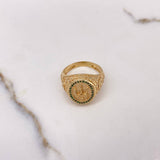 Anillo Sello Tridente 8.8gr / T9 1/4 / Circones Verdes Oro Amarillo $