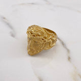 Anillo Rostro Cristo 13.15gr / T11 1/4 / Circones Blancos Oro Amarillo $