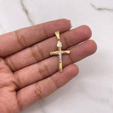 Dije Cruz Cristo 0.55gr / 3.3cm / Plana Lisa Dos Oros Amarillo Blanco $