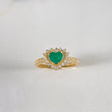 Anillo Corazon 3.3gr / 8 1/2 / 2.5cm / Acolchado 1.41 Qts Esmeralda 52pts Diamante  Oro Amarillo (Joya) $