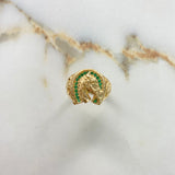 Anillo Herradura Caballo 6.85gr / 8 3/4 / Circones Verdes Oro Amarillo &