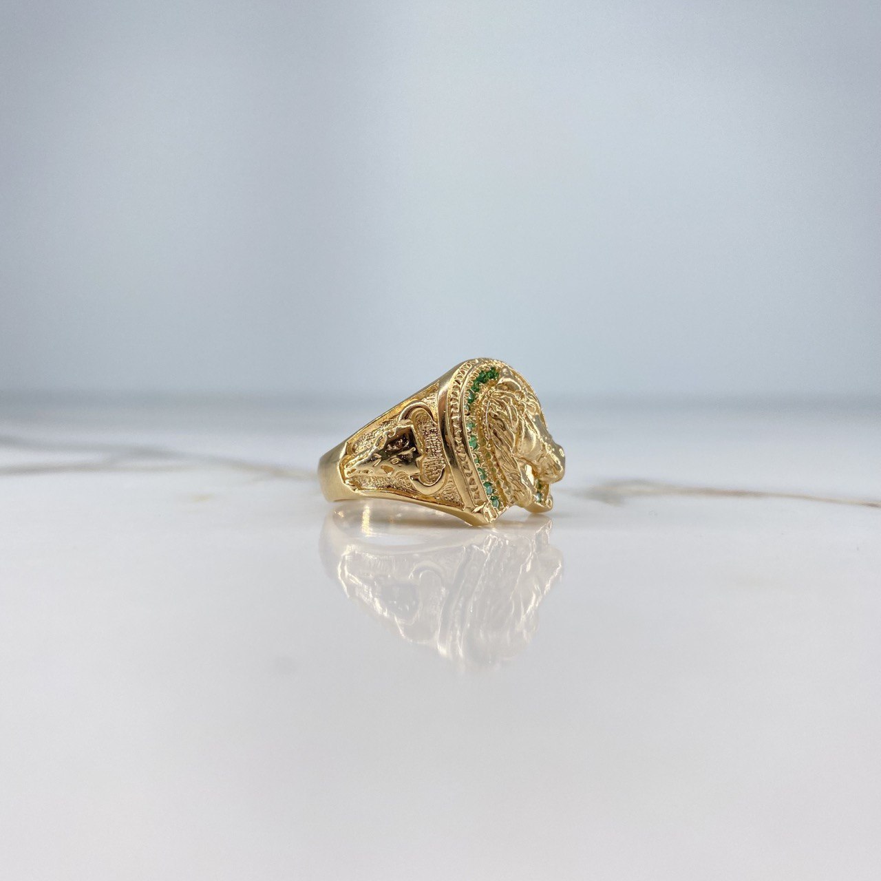 Anillo Herradura Caballo 6.85gr / 8 3/4 / Circones Verdes Oro Amarillo &