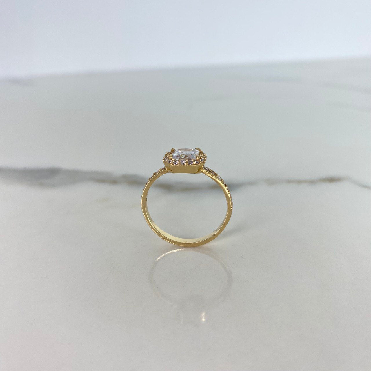 Anillo Solitario Halo 3.25gr / T8 1/4 / Circones Blancos Oro Amarillo &