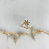 Anillo Solitario Flor 2.7gr / T6 1/4 / Circones Blancos Oro Amarillo &