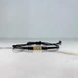 Pulsera Tejida Negra 0.15gr / 3mm Bolas Lisas Oro Amarillo &