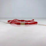 Pulsera Tejida Roja 0.15gr / 3mm Bolas Lisas Oro Amarillo &