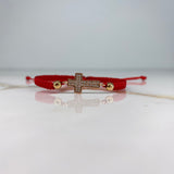 Pulsera Tejida Roja Cruz Circones 1.15gr / 4mm Dos Oros Amarillo Rosa &