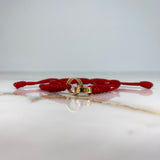 Pulsera Tejida Roja Argollas Tornillos 1.4gr / Oro Amarillo &