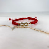 Pulsera Tejida Roja Infinito 0.53gr / 3mm Bolas Diamantadas Oro Amarillo &