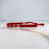 Pulsera Tejido Plano Roja 0.18gr / 3mm Bolas Lisas Oro Amarillo &