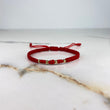 Pulsera Tejido Plano Roja 0.18gr / 3mm Bolas Lisas Oro Amarillo &