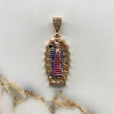 Dije Virgen De Guadalupe 12.65gr / 5.2cm / Circones Blancos Azules Fucsias Oro Rosa &