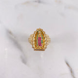 Anillo Virgen Guadalupe 7.8gr / T7 1/2 / Circones Blancos-Fucsias-Verdes Oro Amarillo $