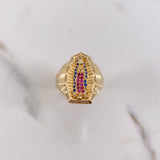 Anillo Virgen Guadalupe 5.7gr / T7 / Circones Azules-Blanco-Fucsias Oro Amarillo $