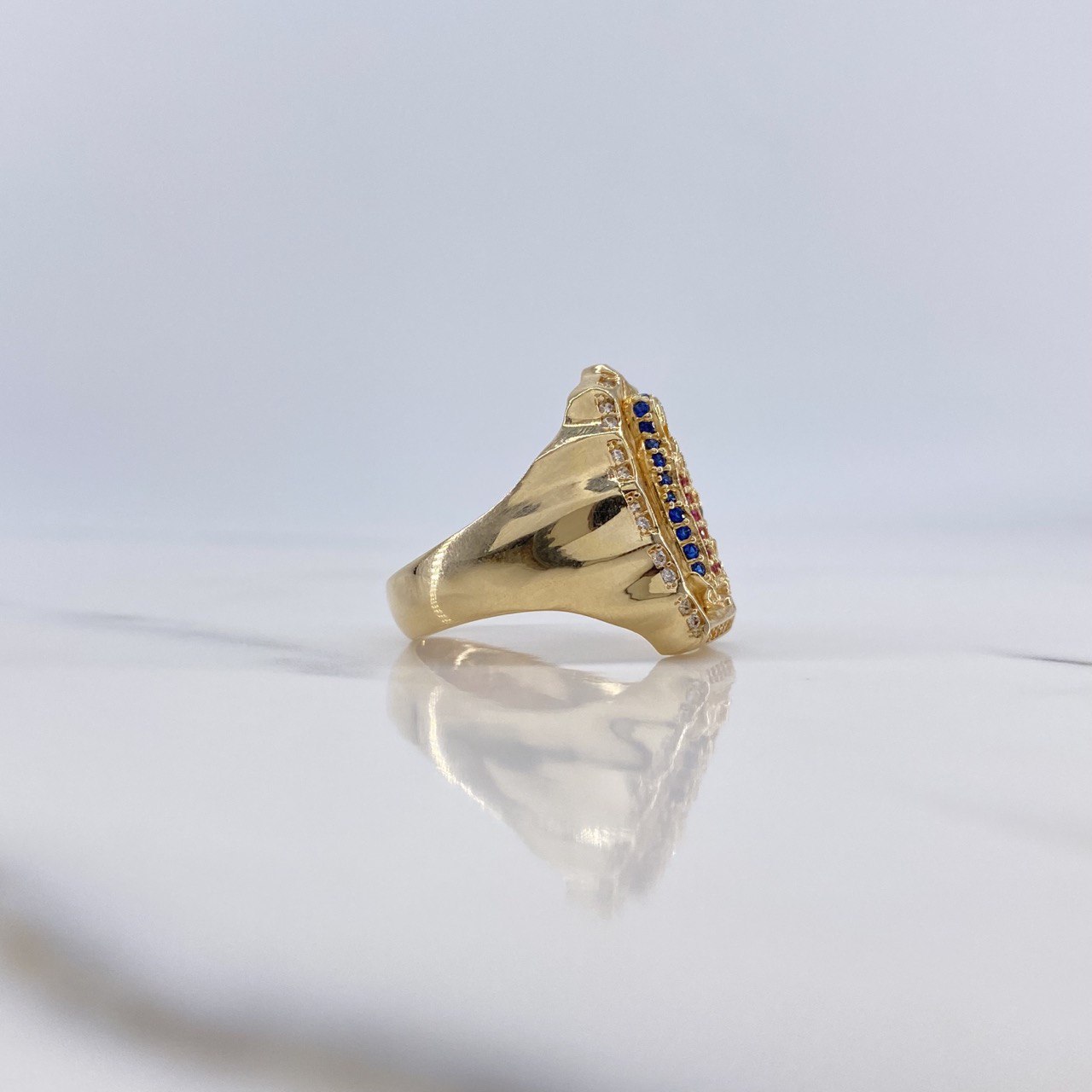 Anillo Virgen Guadalupe 5.7gr / T7 / Circones Azules-Blanco-Fucsias Oro Amarillo $