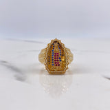 Anillo Virgen Guadalupe 7.5gr / T8 / Circones Azules-Blanco-Fucsias Oro Amarillo $