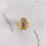 Anillo Virgen Guadalupe 9.15gr / T8 3/4 / Circones Azules-Blanco-Fucsias Oro Amarillo $