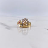 Anillo Quinceañera 2.55gr / T7 / Circones Blancos Fucsia Dos Oros Amarillo Blanco $