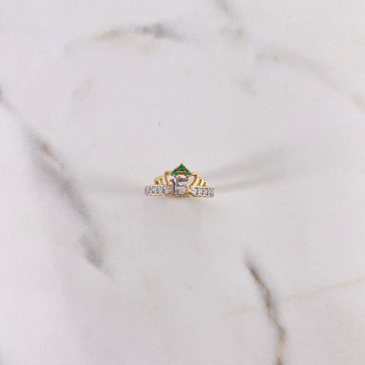 Anillo Tiara 15s 2.1gr / T5 1/4 / Circones Blancos Verdes Dos Oros Amarillo Blanco $