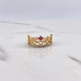 Anillo Corona Corazones 3.5gr / T7 1/2 / Circones Blancos Fucsias Dos Oros Amarillo Blanco $