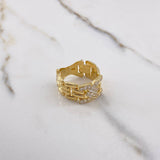 Anillo Cruzado 6.4gr / T7 3/4 / Articulado Circones Blancos Oro Amarillo