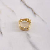 Anillo Cruzado 6.4gr / T7 3/4 / Articulado Circones Blancos Oro Amarillo