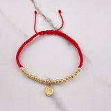 Pulsera Roja Virgen Milagrosa 1.3gr / 3mm Bolas Lisas Oro Amarillo $