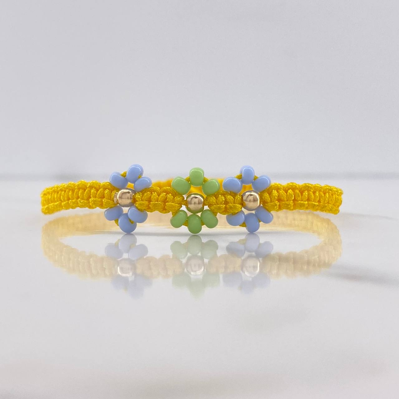 Pulsera Amarilla Balines 0.1gr / 3mm Mostacilla Lila Verde Oro Amarillo $