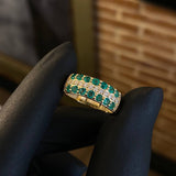 Anillo Bloque Trilineal 3.55gr T7 Esmeralda 44pts Diamantes 20pts Oro Amarillo (Joya)