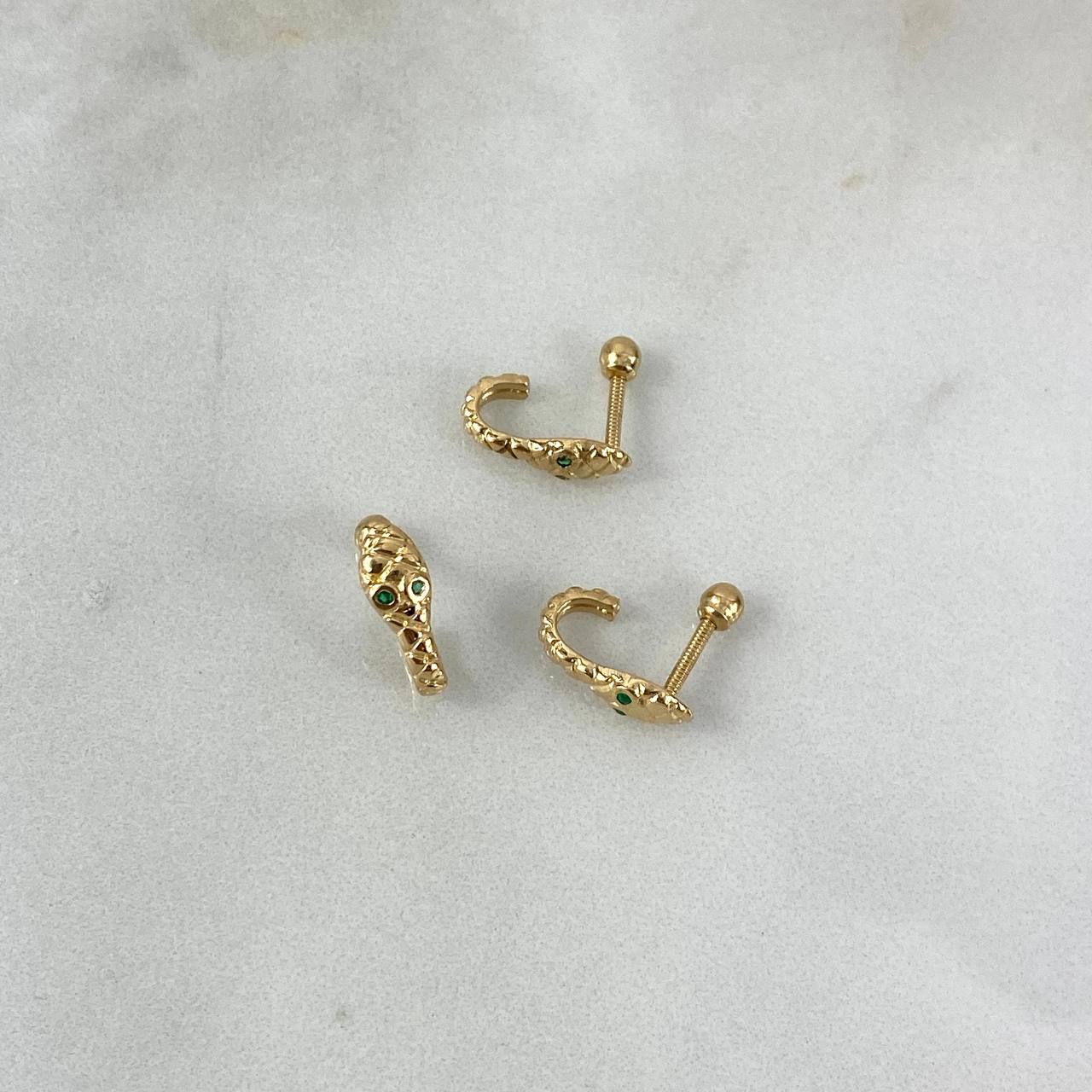 Piercing Serpiente 12mm Esmeraldas 1.6pts Bola 3mm Oro Amarillo (Joya)