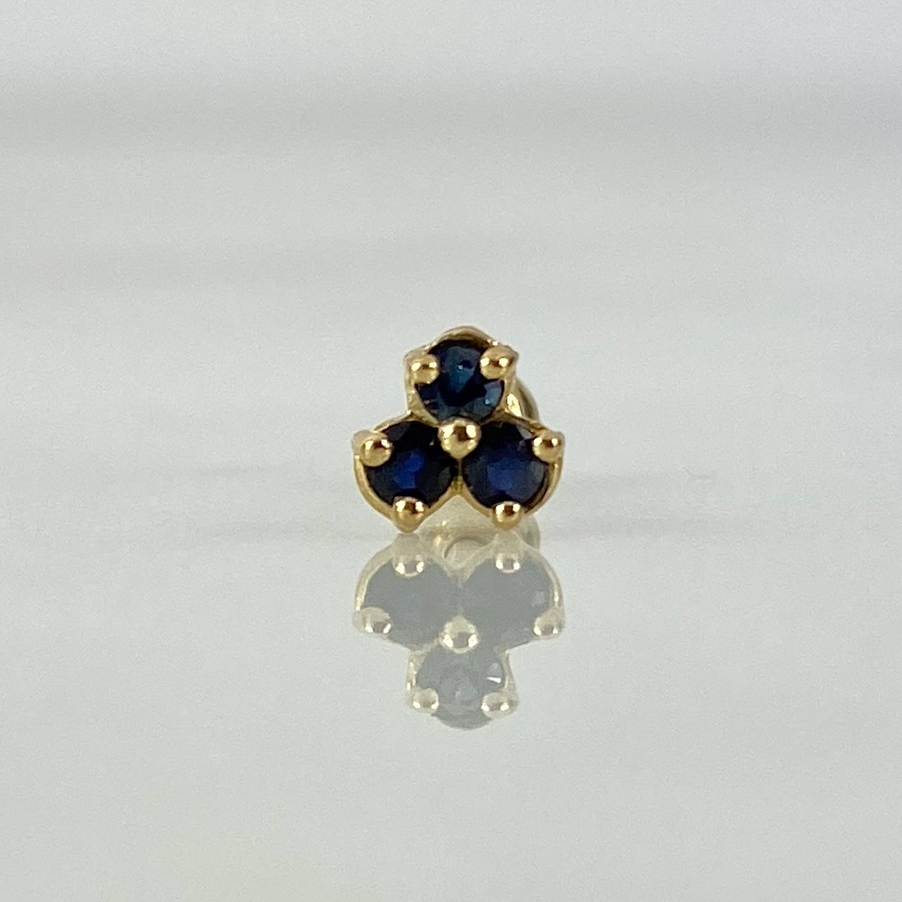 Piercing Trebol 6.5mm Zafiros 14pts Bola 3mm Oro Amarillo (Joya)