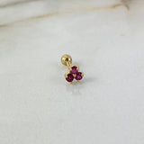 Piercing Trebol 6.5mm Rubies 14pts Bola 3mm Oro Amarillo (Joya)