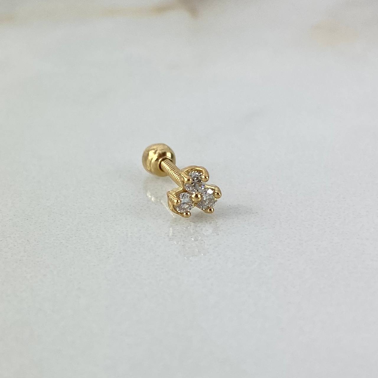 Piercing Trebol 6.5mm Diamantes 14pts Bola 3mm Oro Amarillo (Joya)