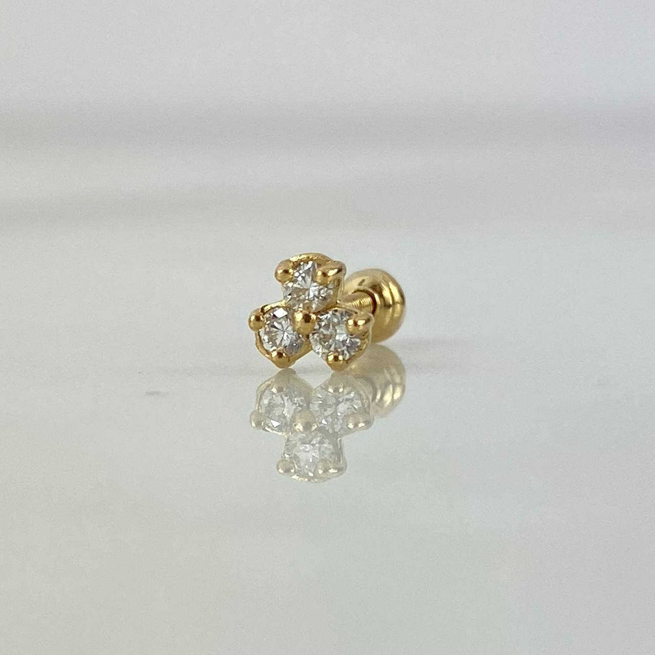 Piercing Trebol 6.5mm Diamantes 14pts Bola 3mm Oro Amarillo (Joya)