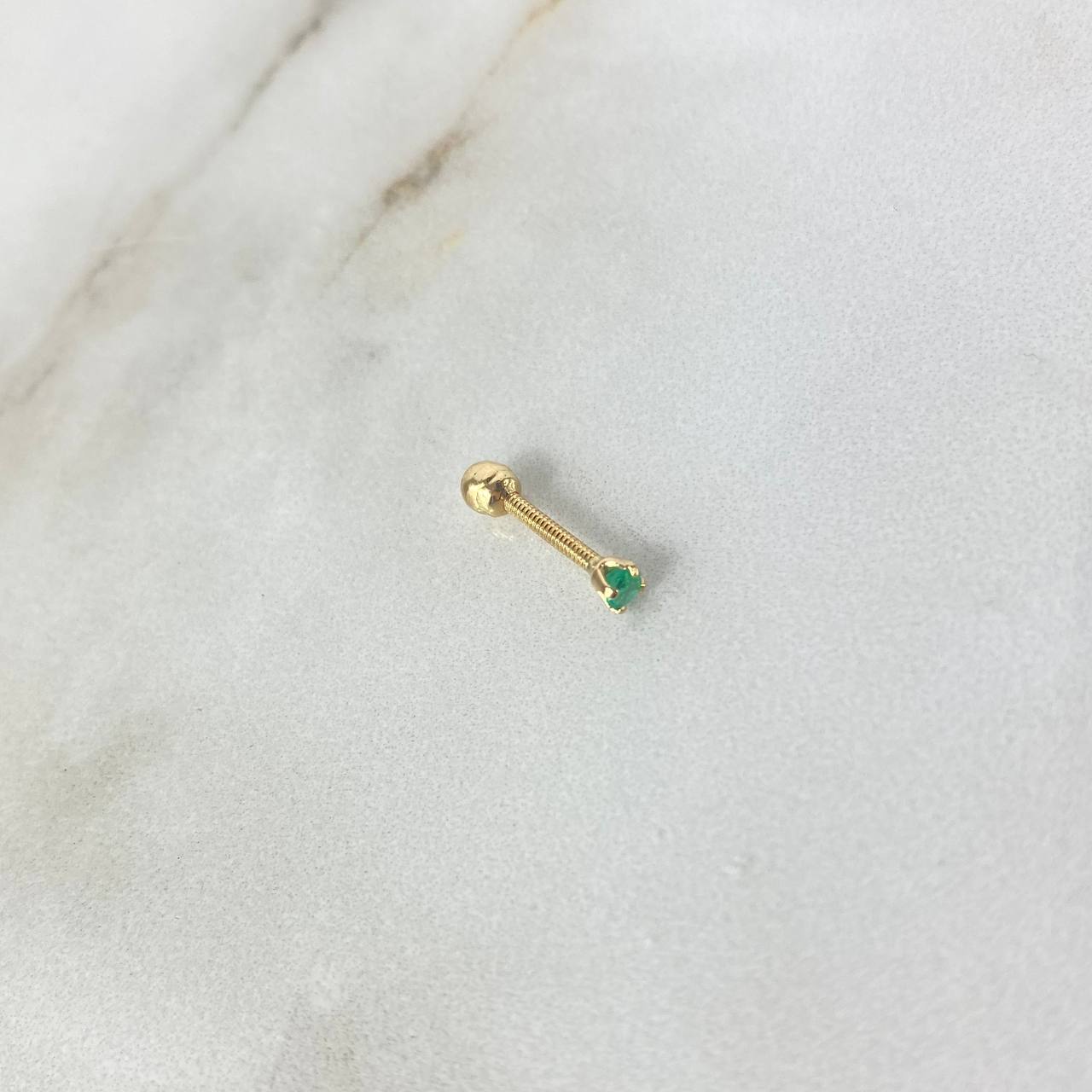 Piercing Tornillo 8mm Esmeralda 6.2pts Bola 3mm Oro Amarillo (Joya)