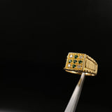 Anillo Sello Cruz  6,55gr / T8 1/2 Circones Blancos Verdes Oro Amarillo &